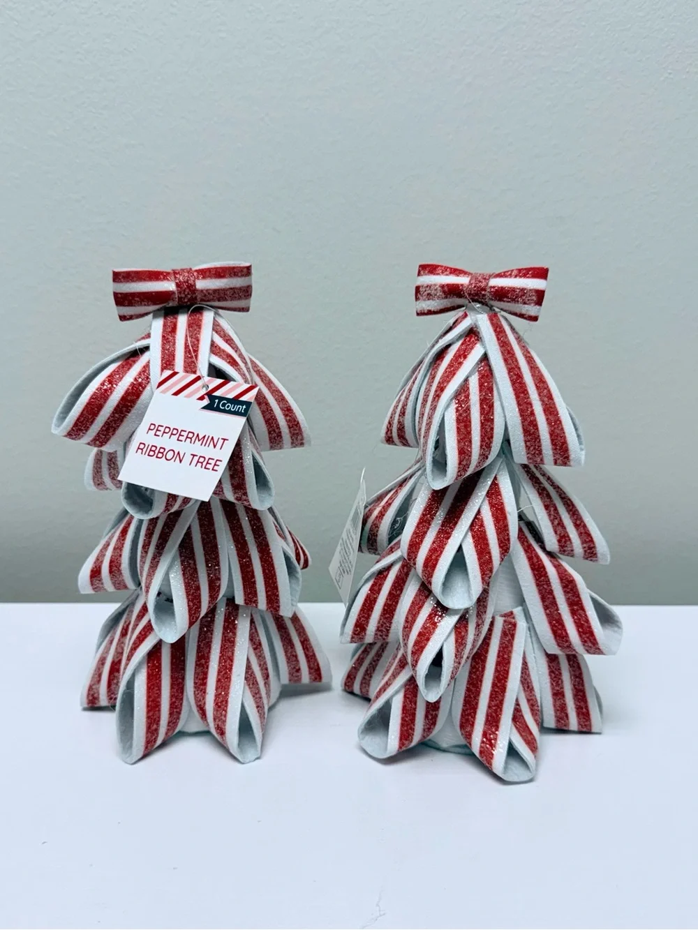 Target Bullseye Playground set of 2 8” Peppermint Ribbon Trees, New